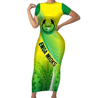 Custom Enga Mioks Rugby Short Sleeve Bodycon Dress Papua New Guinea Polynesian Tattoo LT03 Long Dress Green - Polynesian Pride