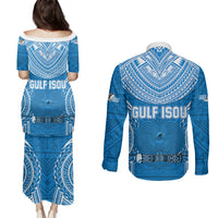 Gulf Isou Rugby Couples Matching Puletasi Dress and Long Sleeve Button Shirts Papua New Guinea Polynesian Tattoo LT03 - Polynesian Pride