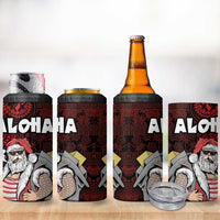 Hawaii Aloha Santa Claus Funny Polynesian Tattoo 4 in 1 Can Cooler Tumbler Red Color