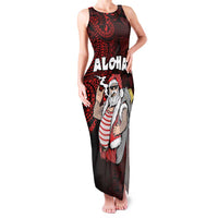 Hawaii Aloha Santa Claus Funny Polynesian Tattoo Family Matching Tank Maxi Dress and Hawaiian Shirt Red Color