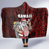 Hawaii Aloha Santa Claus Funny Polynesian Tattoo Hooded Blanket Red Color