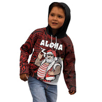 Hawaii Aloha Santa Claus Funny Polynesian Tattoo Kid Hoodie Red Color