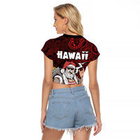 Hawaii Aloha Santa Claus Funny Polynesian Tattoo Raglan Cropped T Shirt Red Color LT03 - Polynesian Pride