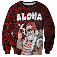 Hawaii Aloha Santa Claus Funny Polynesian Tattoo Sweatshirt Red Color