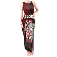 Hawaii Aloha Santa Claus Funny Polynesian Tattoo Tank Maxi Dress Red Color