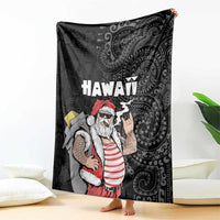 Hawaii Aloha Santa Claus Funny Polynesian Tattoo Blanket Black Color