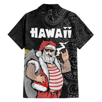 Hawaii Aloha Santa Claus Funny Polynesian Tattoo Family Matching Puletasi and Hawaiian Shirt Black Color