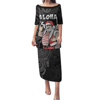 Hawaii Aloha Santa Claus Funny Polynesian Tattoo Family Matching Puletasi and Hawaiian Shirt Black Color