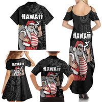 Hawaii Aloha Santa Claus Funny Polynesian Tattoo Family Matching Summer Maxi Dress and Hawaiian Shirt Black Color