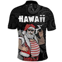 Hawaii Aloha Santa Claus Funny Polynesian Tattoo Polo Shirt Black Color