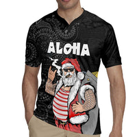 Hawaii Aloha Santa Claus Funny Polynesian Tattoo Rugby Jersey Black Color