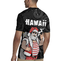 Hawaii Aloha Santa Claus Funny Polynesian Tattoo Rugby Jersey Black Color