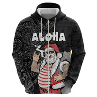 Hawaii Aloha Santa Claus Funny Polynesian Tattoo Zip Hoodie Black Color LT03 - Polynesian Pride
