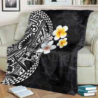Hawaiian Hibiscus and Plumeria Polynesian Tribal Tattoo Blanket Black Color