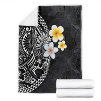 Hawaiian Hibiscus and Plumeria Polynesian Tribal Tattoo Blanket Black Color