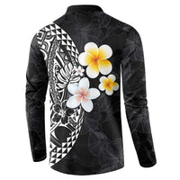 Hawaiian Hibiscus and Plumeria Polynesian Tribal Tattoo Button Sweatshirt Black Color