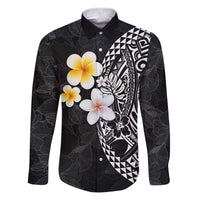 Hawaiian Hibiscus and Plumeria Polynesian Tribal Tattoo Family Matching Puletasi and Hawaiian Shirt Black Color