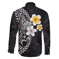 Hawaiian Hibiscus and Plumeria Polynesian Tribal Tattoo Family Matching Puletasi and Hawaiian Shirt Black Color