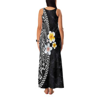 Hawaiian Hibiscus and Plumeria Polynesian Tribal Tattoo Family Matching Tank Maxi Dress and Hawaiian Shirt Black Color