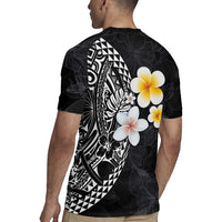 Hawaiian Hibiscus and Plumeria Polynesian Tribal Tattoo Rugby Jersey Black Color