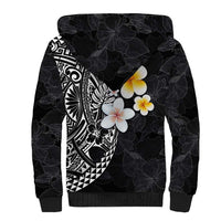 Hawaiian Hibiscus and Plumeria Polynesian Tribal Tattoo Sherpa Hoodie Black Color