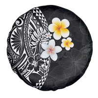 Hawaiian Hibiscus and Plumeria Polynesian Tribal Tattoo Spare Tire Cover Black Color