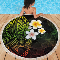 Hawaiian Hibiscus and Plumeria Polynesian Tribal Tattoo Beach Blanket Reggae Color