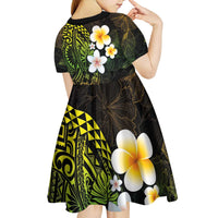 Hawaiian Hibiscus and Plumeria Polynesian Tribal Tattoo Kid Short Sleeve Dress Reggae Color