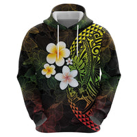 Hawaiian Hibiscus and Plumeria Polynesian Tribal Tattoo Zip Hoodie Reggae Color LT03 - Polynesian Pride