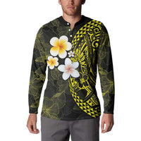 Hawaiian Hibiscus and Plumeria Polynesian Tribal Tattoo Button Sweatshirt Yellow Color