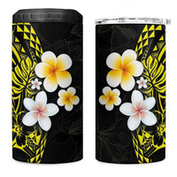 Hawaiian Hibiscus and Plumeria Polynesian Tribal Tattoo 4 in 1 Can Cooler Tumbler Yellow Color