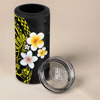 Hawaiian Hibiscus and Plumeria Polynesian Tribal Tattoo 4 in 1 Can Cooler Tumbler Yellow Color