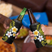 Hawaiian Hibiscus and Plumeria Polynesian Tribal Tattoo 4 in 1 Can Cooler Tumbler Yellow Color
