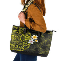 Hawaiian Hibiscus and Plumeria Polynesian Tribal Tattoo Leather Tote Bag Yellow Color LT03 Yellow - Polynesian Pride