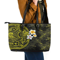 Hawaiian Hibiscus and Plumeria Polynesian Tribal Tattoo Leather Tote Bag Yellow Color LT03 - Polynesian Pride