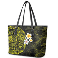 Hawaiian Hibiscus and Plumeria Polynesian Tribal Tattoo Leather Tote Bag Yellow Color LT03 - Polynesian Pride