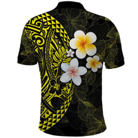 Hawaiian Hibiscus and Plumeria Polynesian Tribal Tattoo Polo Shirt Yellow Color