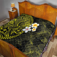 Hawaiian Hibiscus and Plumeria Polynesian Tribal Tattoo Quilt Yellow Color
