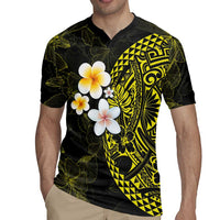 Hawaiian Hibiscus and Plumeria Polynesian Tribal Tattoo Rugby Jersey Yellow Color