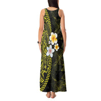 Hawaiian Hibiscus and Plumeria Polynesian Tribal Tattoo Tank Maxi Dress Yellow Color