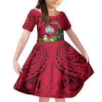 Personalised Niue Christmas Kid Short Sleeve Dress Coat of Arms and Polynesian Tattoo Xmas Element Christmas Red Vibe LT03 KID Red - Polynesian Pride