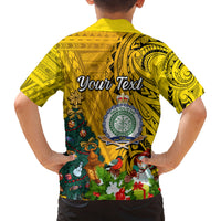 Personalised Niue Christmas Family Matching Off Shoulder Long Sleeve Dress and Hawaiian Shirt Coat of Arms and Polynesian Tattoo Xmas Element Christmas Yellow Vibe LT03 - Polynesian Pride