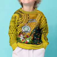 Personalised Niue Christmas Kid Ugly Christmas Sweater Coat of Arms and Polynesian Tattoo Xmas Element Christmas Yellow Vibe LT03 - Polynesian Pride
