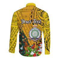 Personalised Niue Christmas Long Sleeve Button Shirt Coat of Arms and Polynesian Tattoo Xmas Element Christmas Yellow Vibe LT03 - Polynesian Pride