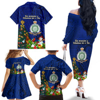 Niue Christmas Family Matching Off Shoulder Long Sleeve Dress and Hawaiian Shirt Coat of Arms and Polynesian Tattoo Xmas Element Christmas Blue Vibe LT03 - Polynesian Pride