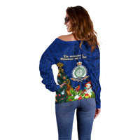 Niue Christmas Off Shoulder Sweater Coat of Arms and Polynesian Tattoo Xmas Element Christmas Blue Vibe LT03 - Polynesian Pride