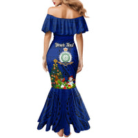 Personalised Niue Christmas Family Matching Mermaid Dress and Hawaiian Shirt Coat of Arms and Polynesian Tattoo Xmas Element Christmas Blue Vibe LT03 - Polynesian Pride
