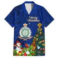 Personalised Niue Christmas Family Matching Off Shoulder Long Sleeve Dress and Hawaiian Shirt Coat of Arms and Polynesian Tattoo Xmas Element Christmas Blue Vibe LT03 Dad's Shirt - Short Sleeve Blue - Polynesian Pride