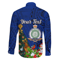Personalised Niue Christmas Family Matching Off Shoulder Long Sleeve Dress and Hawaiian Shirt Coat of Arms and Polynesian Tattoo Xmas Element Christmas Blue Vibe LT03 - Polynesian Pride