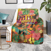 Hawaiian Honolulu Festival Blanket Hawaiian Identity - Hula Dancer and Ukulele Tropical Plants Style